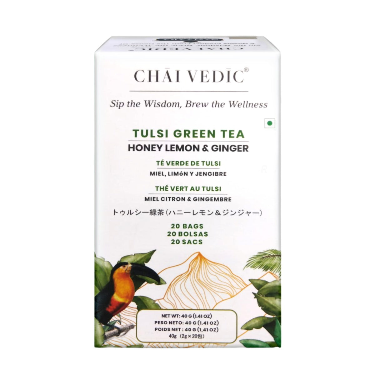 Chai Vedic : Tulsi Green Tea (Honey Lemon & Ginger) 1 Pack of 20 Bags